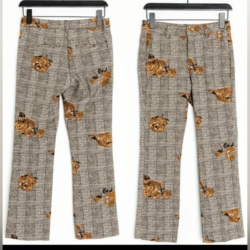 Mos Mosh Ivana shannon Checkered Pants Crop Dress Trousers Floral Appliqué 27 - Picture 4 of 12